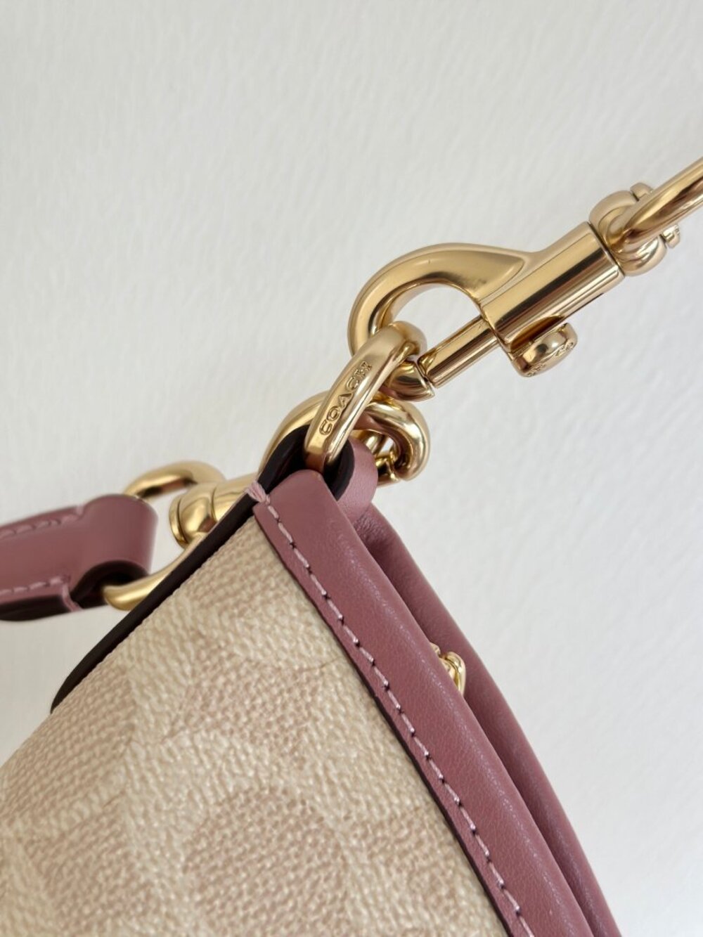 COACH Laurel Canvas Cream Pink Leather Shoulder Bag - Picture 6 of 9